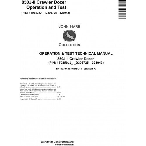 John Deere 850J-II Crawler Dozer Diagnostic, Operation and Tests Service Manual Pdf - TM14230X19 2