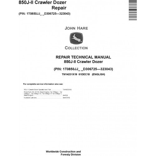 John Deere 850J-II Crawler Dozer Pdf Repair Service Technical Manual TM14231X19 2