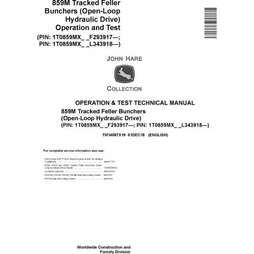 John Deere 859M Feller Buncher Diagnostic, Operation and Tests Technical Service Manual Pdf - TM14087X19