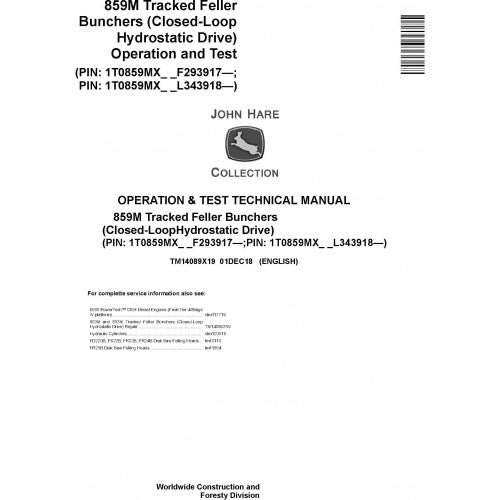 John Deere 859M Feller Buncher Diagnostic, Operation and Tests Technical Service Manual Pdf - TM14089X192 2