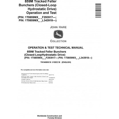 John Deere 859M Feller Buncher Diagnostic, Operation and Tests Technical Service Manual Pdf - TM14089X192 2