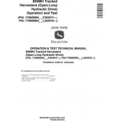 John Deere 859MH Harvester Diagnostic, Operation and Tests Technical Service Manual Pdf - TM14095X19