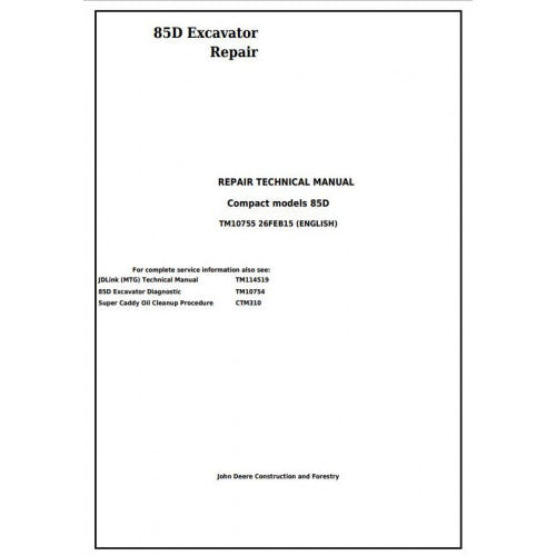 John Deere 85D Excavator Pdf Service Repair Technical Manual - TM10755