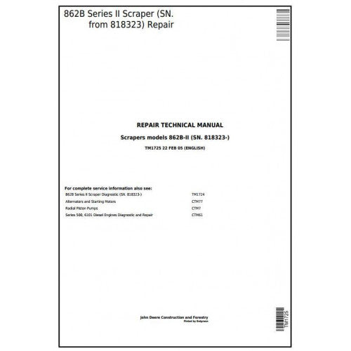 John Deere 862B Series II Scraper Pdf Repair Service Technical Manual TM1725