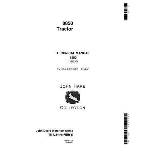 John Deere 8850 4wd Articulated Tractor Service Repair Technical Manual Pdf - TM1254 2