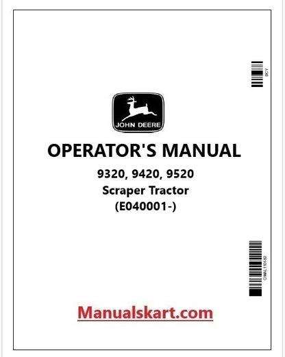 John Deere 9320, 9420, 9520 Scraper Tractor Pdf Operator's Manual OMAR259881