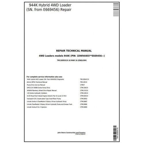 John Deere 944K Hybrid 4WD Loader Service Repair Technical Manual Pdf TM13095X19 2