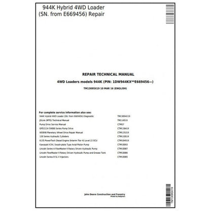 John Deere 944K Hybrid 4WD Loader Service Repair Technical Manual Pdf TM13095X19 2