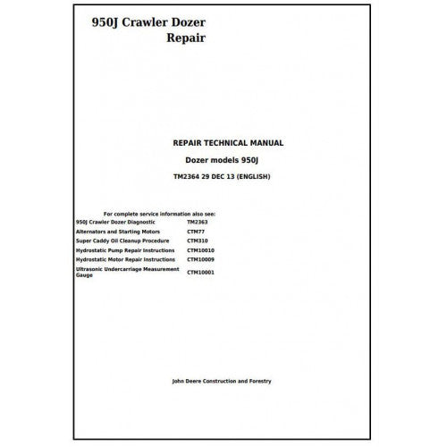 John Deere 950J Crawler Dozer Service Repair Technical Manual Pdf TM2364 2