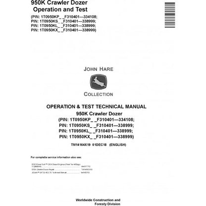 John Deere 950K Crawler Dozer Diagnostic, Operation and Tests Service Manual Pdf - TM14164X19