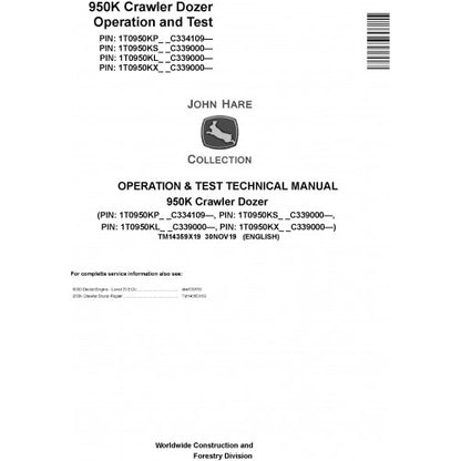 John Deere 950K Crawler Dozer Operation and Tests Technical Manual Pdf - TM14359X19 2