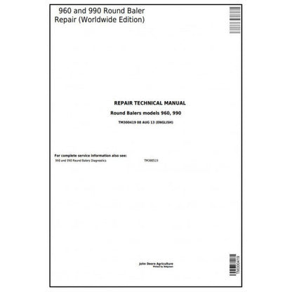 John Deere 960 and 990 Hay and Forage Round Baler Service Repair Technical Manual Pdf - TM300419