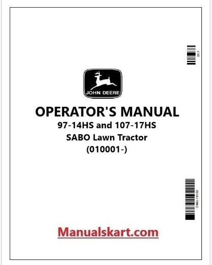 John Deere 97-14HS and 107-17HS SABO Lawn Tractor Pdf Operator's Manual OMGX10890