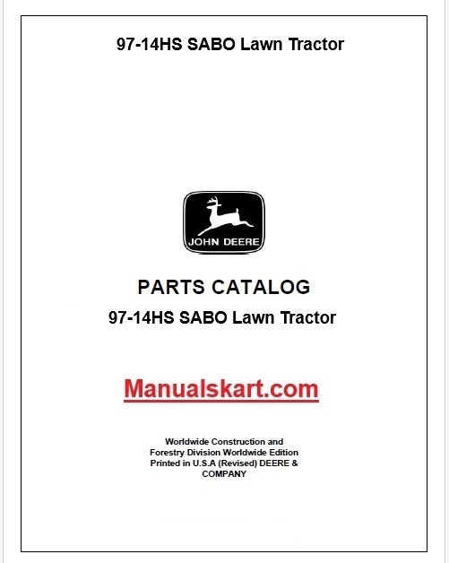 John Deere 97-14HS SABO Lawn Tractor Pdf Parts Catalog Manual PC2889