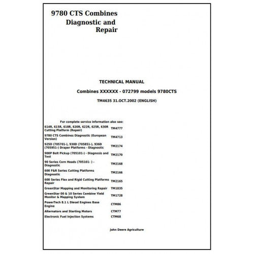 John Deere 9780 CTS Combines Diagnostic and Repair Technical Manual Pdf TM4635 2