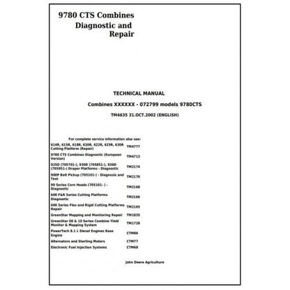 John Deere 9780 CTS Combines Diagnostic and Repair Technical Manual Pdf TM4635 2