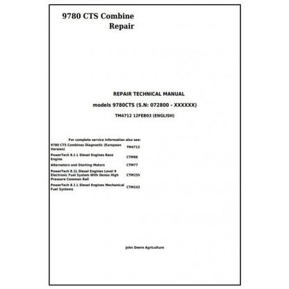 John Deere 9780 CTS Combines Service Repair Technical Manual Pdf TM4712 2