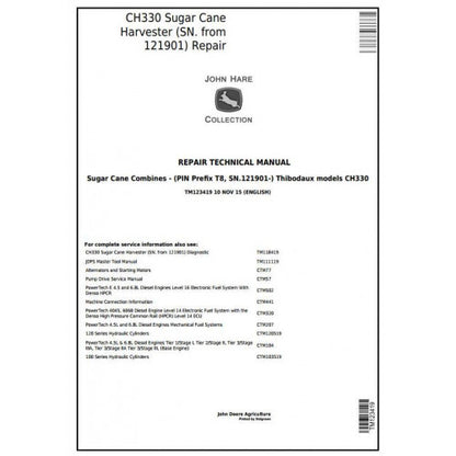 John Deere CH330 Sugar Cane Harvester Service Repair Technical Manual Pdf TM123419 2