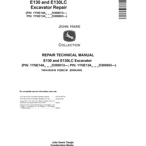 John Deere E130, E130LC Excavator Pdf Repair Service Technical Manual TM14153X19 2