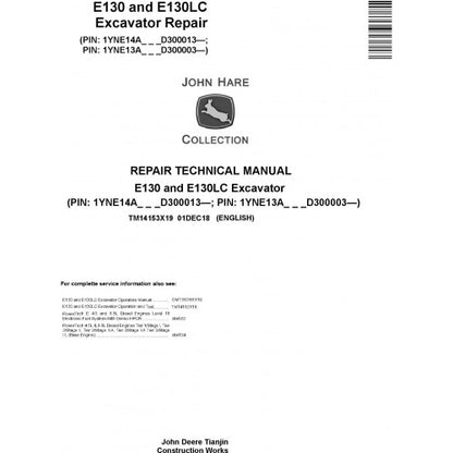 John Deere E130, E130LC Excavator Pdf Repair Service Technical Manual TM14153X19 2