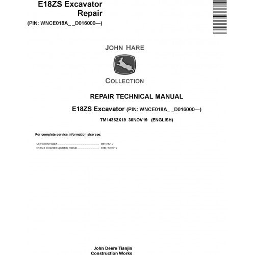 John Deere E18ZS Excavator Pdf Repair Service Technical Manual TM14362X19 2