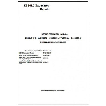 John Deere E330LC Excavator Service Repair Technical Manual - TM13111X19 2