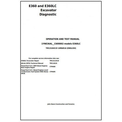 John Deere E360 and E360LC Excavator Diagnostic, Operation and Tests Service Manual Pdf - TM13104X19