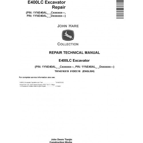 John Deere E400LC Excavator Pdf Repair Service Technical Manual TM14316X19 2