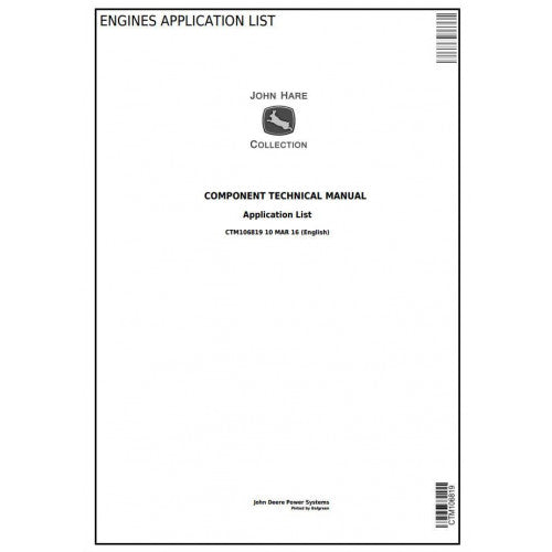 John Deere Engines Application List Component Service Repair Technical Manual Pdf - CTM106819