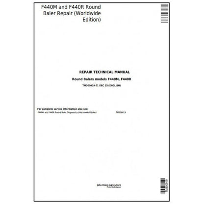 John Deere F440M, F440R Hay and Forage Round Baler Service Repair Technical Manual Pdf - TM300919