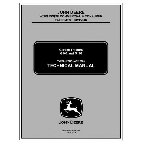 John Deere G100, G110 Lawn and Garden Tractors Pdf Repair Service Technical Manual TM2020