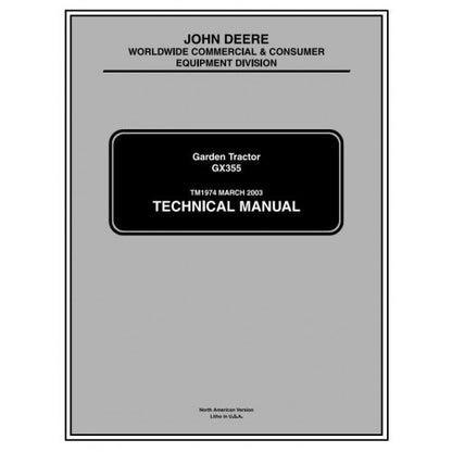 John Deere GX355D Lawn and Garden Tractors Pdf Repair Service Technical Manual TM1974