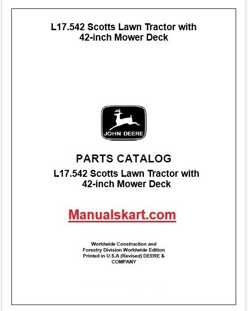 John Deere L17.542 Scotts Lawn Tractor with 42-inch Mower Deck Pdf Parts Catalog Manual PC9101