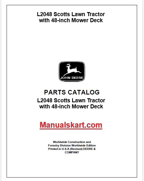 John Deere L2048 Scotts Lawn Tractor with 48-inch Mower Deck Pdf Parts Catalog Manual PC9102