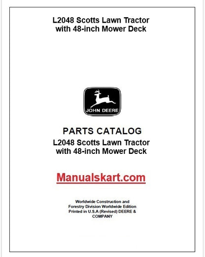 John Deere L2048 Scotts Lawn Tractor with 48-inch Mower Deck Pdf Parts Catalog Manual PC9102