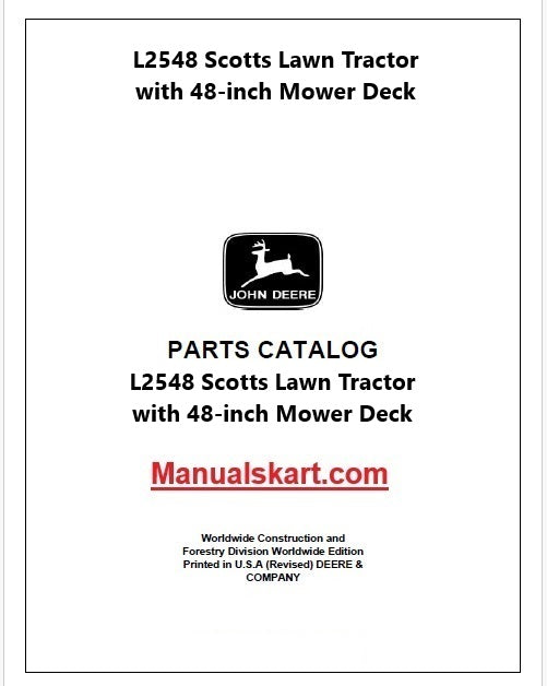 John Deere L2548 Scotts Lawn Tractor with 48-inch Mower Deck Pdf Parts Catalog Manual PC9103