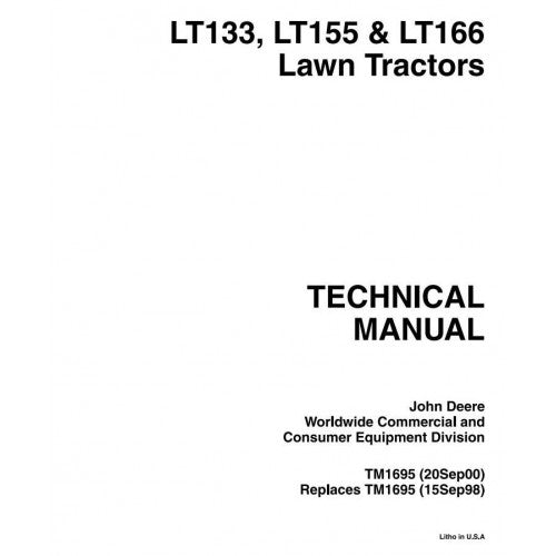 John Deere LT133, LT155, LT166 Riding Lawn Tractors Diagnostic And Service Repair Technical Manual Pdf TM1695