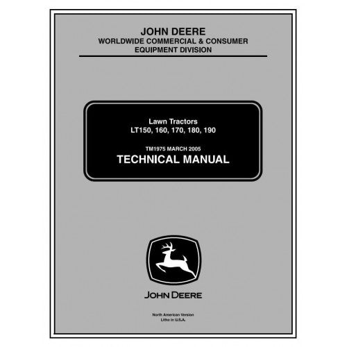 John Deere LT150, LT160, LT170, LT180, LT190 Lawn Tractors Pdf Repair Service Technical Manual TM1975