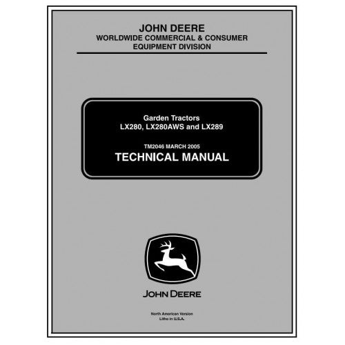 John Deere LX280, LX280AWS, LX289 Lawn Tractors Pdf Repair Service Technical Manual TM2046