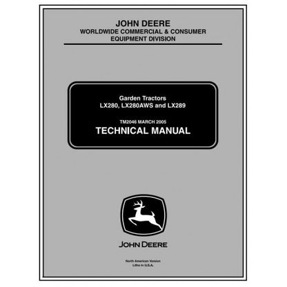 John Deere LX280, LX280AWS, LX289 Lawn Tractors Pdf Repair Service Technical Manual TM2046