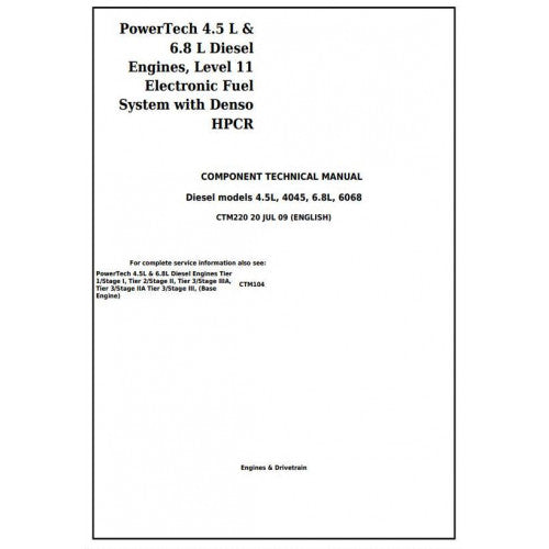 John Deere Powertech 4.5L and 6.8L Diesel Engine Service Repair Technical Manual Pdf - CTM220