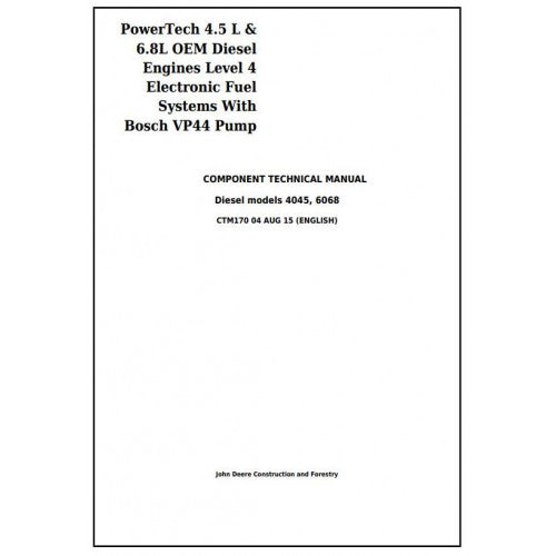 John Deere Powertech 4.5L and 6.8L Diesel Engines Service Repair Technical Manual Pdf - CTM170