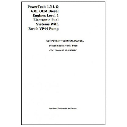 John Deere Powertech 4.5L and 6.8L Diesel Engines Service Repair Technical Manual Pdf - CTM170