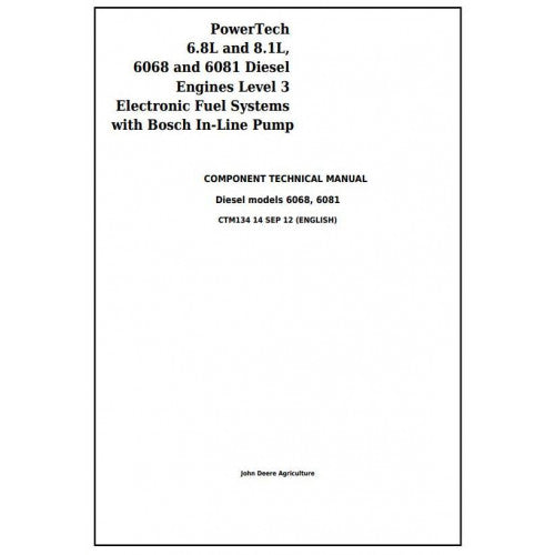 John Deere Powertech 6068 and 6081 Diesel Engines Service Repair Technical Manual Pdf - CTM134