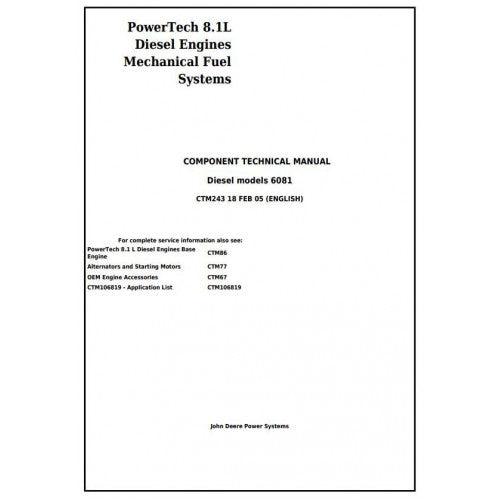 John Deere Powertech 6081 Diesel Engine Service Repair Technical Manual Pdf - CTM243