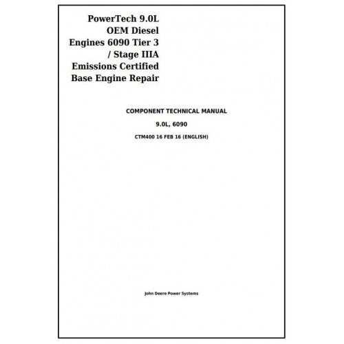 John Deere Powertech 6090 9.0L Diesel Engines Service Repair Technical Manual Pdf - CTM400