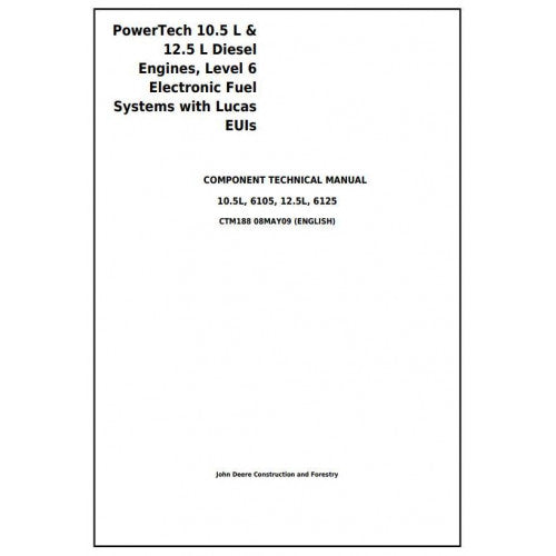 John Deere Powertech 6105, 6125 Diesel Engines Electronic Fuel Systems W Lucas Euis Service Repair Technical Manual Pdf - CTM188