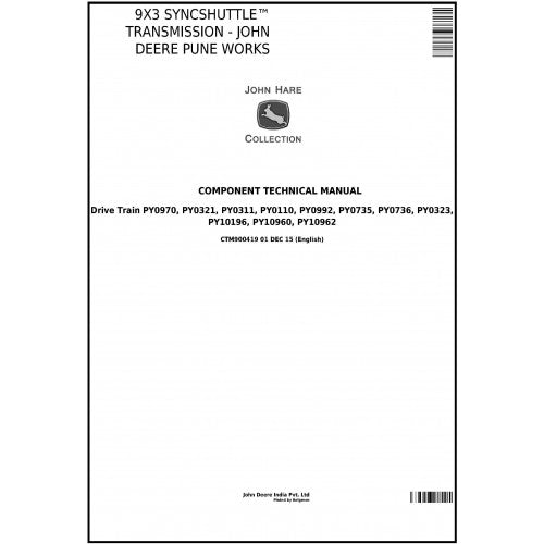 John Deere Pune Works / 9X3 Syncshuttle Transmission Component Technical Manual Pdf - CTM900419