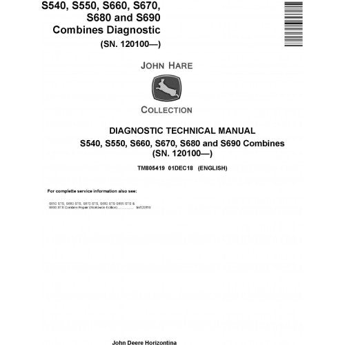 John Deere S540, S550, S660, S670, S680, S690 Combine Diagnostic and Technical Manual Pdf TM805419 2