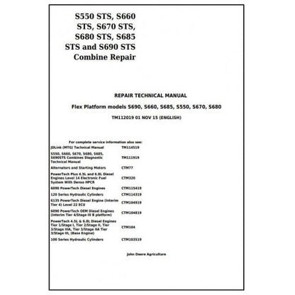 John Deere S550STS, S660STS, S670STS, S680STS, S685STS, S690STS Combines Service Repair Technical Manual Pdf TM112019 2